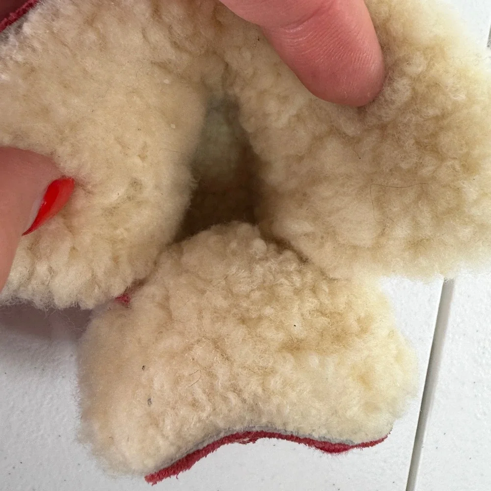 Ralph Lauren Infant Red Suede Shearling Moccasin Booties Pony Logo Soft Sole